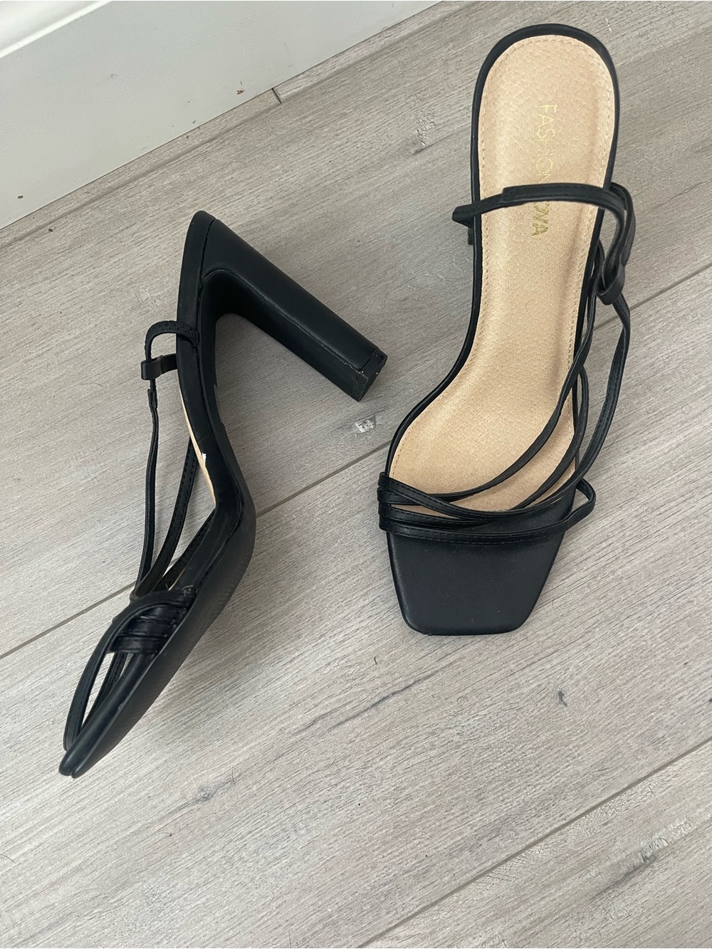 Fashion Nova Black Strappy Square-Toe Block Heel Sandals